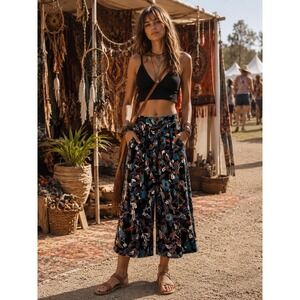 Vintage Newline Floral Wide Leg Palazzo Pants Artsy Lagenlook Boho Size L‎ 0329